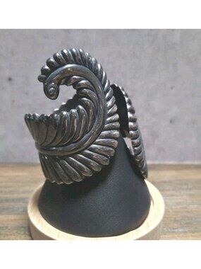 Vtg Mexico Sterling Silver 925 Hinged Clamper Cuff Bracelet Feather Design TAXCO